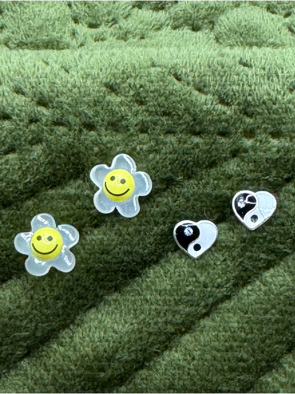 Vintage 80s Tested Sterling Silver Stud Earrings Hearts and Smiley Flowers